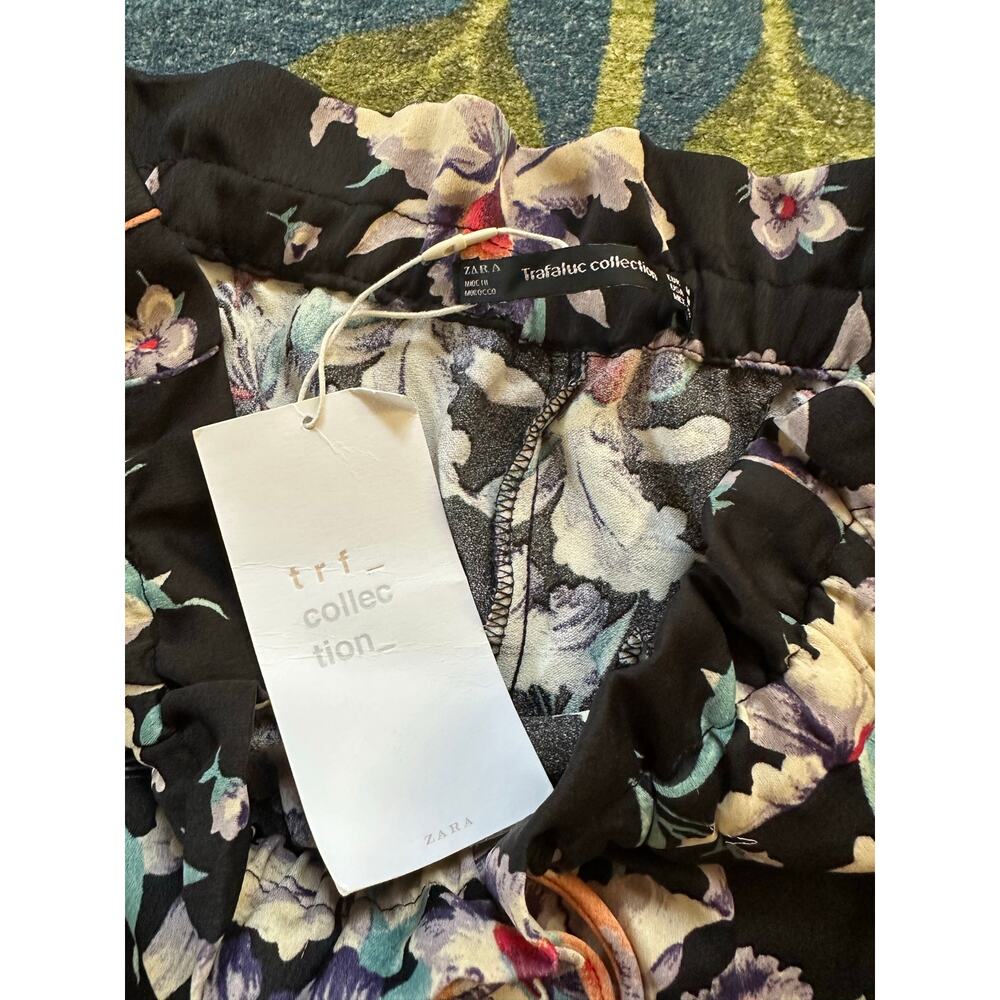 NWT Zara Floral Satin Feather Trim Pants Size Medium - Picture 4 of 6